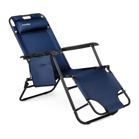 Outtec Liegestuhl Klappbar, Campingstuhl mit Verstellbarem Kopfpolster und Rückenlehne, Gartenliege und Sonnenliege Klappbar, Liegestuhl Garten, Balkon und Terrase, Klappliege, Blau
