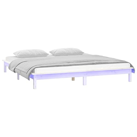 vidaXL Massivholzbett mit LEDs Bettgestell Bett Holzbett Doppelbett Bettrahmen Lattenrost Schlafzimmerbett Schlafzimmermöbel Weiß 180x200cm