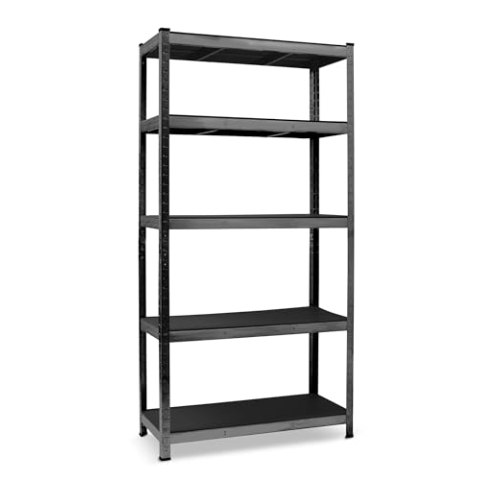 Humberg Regal Kellerregal Lagerregal Metallregal Schwerlastregal Belastbar Bis 875 kg 5 Ablagen Abgerundete Ecken 180 x 90 x 40 cm Schwarz