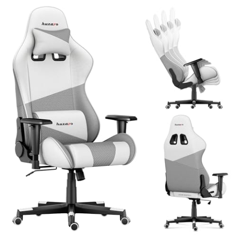 huzaro Force 6.2 White Mesh | Gaming Stuhl Bürostuhl Schreibtischstuhl Gamer Sessel Stoff | bis 130 kg belastbar | Höhenverstellbar Kopfstütze Lendenstütze Ergonomischer | Weiß
