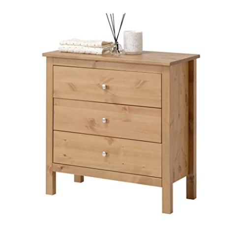 hagge home Skandinavisch Holz Kommode mit 3 Schubladen Sideboard Kommoden Sideboards Kommodenschrank Chest of Drawers Wohnzimmer Schrank Schlafzimmer Flur 75x37x75 cm Schmal Kleine Braun