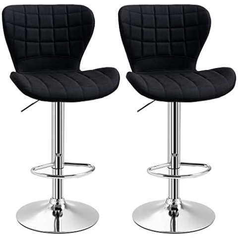 HOMCOM 2er-Set Barhocker Modernes Design Verstellbare Sitzhöhe 59-81 cm 360° drehbar Leinen Schwarz