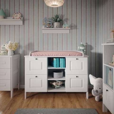 VitaliSpa Wickelkommode Ajaton, Wickelaufsatz für die Kommode, Weiß, 133 x 98.4 cm mit 4 Schubladen