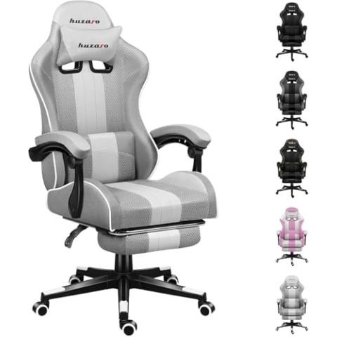 huzaro Force 4.7 White Mesh | Gaming Stuhl Bürostuhl Computerstuhl PC Chair | 90-140° Neigungswinkel Kopfstütze Lendenkissen Höhenverstellbar Fußstütze | bis 140 kg belastbar | Stoff | Weiß