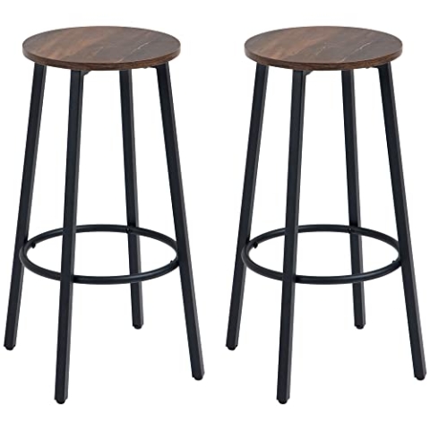 HOMCOM Barhocker, 2er-Set Barstühle mit Fußstütze, Tresenhocker mit Stahlgestell, Tresenstuhl im Industriedesign, Küchenstuhl für Esszimmer, Wohnzimmer, Rustikales Braun