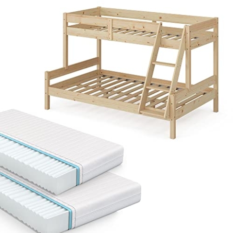 VitaliSpa Hochbett Kinderbett Spielbett Everest modern Massivholz Kinderzimmer Bett Lattenrost Bettleiter Kletterbett Doppelbett Geschwisterbett Gästebett Schubladenbett