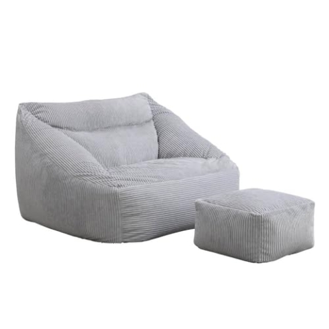 Home Deluxe - Sitzsack Cozy mit Hocker - Stoff: Samt Cord, Farbe: Hellgrau - Maße: 100 x 88 x 80 cm, inkl. Füllung I Sitzmöbel Bean Bag Sitzsäcke
