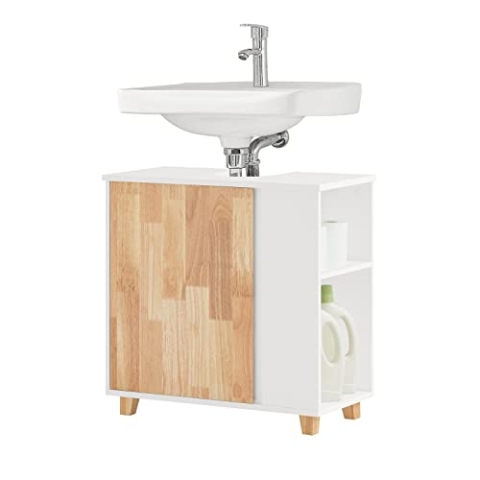 SoBuy BZR75-W Waschbeckenunterschrank Waschtisch Badschrank Unterschrank Badmöbel Weiß-Natur BHT ca: 60x60x29cm