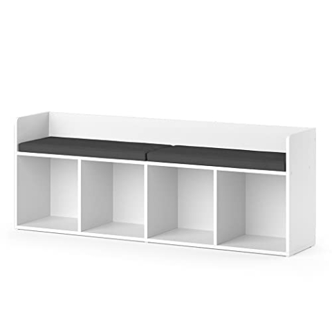 Vicco Kindersitzbank Luigi, Spielzeugregal mit Sitzbank, Weiß, 142 x 53 cm Ohne Faltboxen
