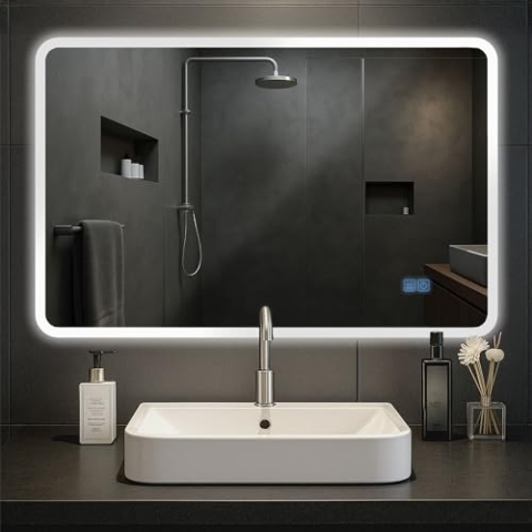 CLP Badspiegel Jericho mit Beleuchtung, Bluetooth-Lautsprecher, Anti-Beschlag Badezimmerspiegel, Wandspiegel LED dimmbar, 3 Licht-Modi, Größe:70x100 cm