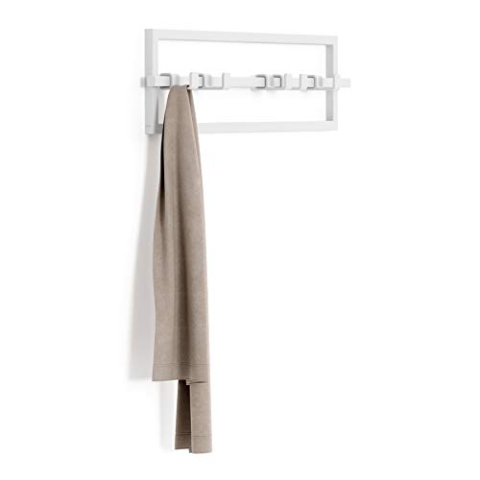 UMBRA Cubiko Garderobenhaken, Wandgarderobe, Garderobenleiste mit beweglichen Haken, modernes Garderobenpaneel, Legierter Stahl, Weiß, Einheitsgröße
