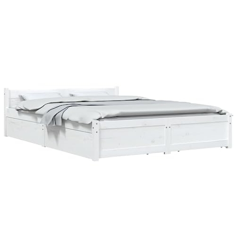 vidaXL Bett mit Schubladen Holzbett Massivholzbett Bettrahmen Bettgestell Doppelbett Schlafzimmerbett Schlafzimmermöbel Weiß 160x200cm