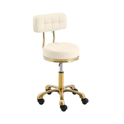 Physa Rollhocker mit Lehne 51-66 cm 150 kg Beige/Golden höhenverstellbar Friseurhocker Kosmetikhocker Praxishocker
