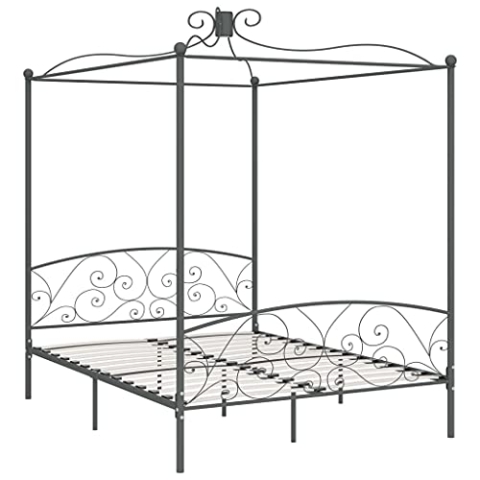 vidaXL Himmelbett Bettgestell Bett Doppelbett Metallbett Bettrahmen Lattenrost Schlafzimmerbett Schlafzimmermöbel Ehebett Grau Metall 160x200cm