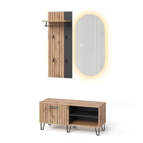 Vicco Garderobe Amber, Eiche Wotan, 43 x 110 cm 3 Teile
