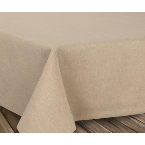 BEAUTEX fleckenabweisende und bügelfreie Tischdecke - Tischtuch mit Lotuseffekt - Tischwäsche in Leinenoptik, Rund 220 cm, Sand