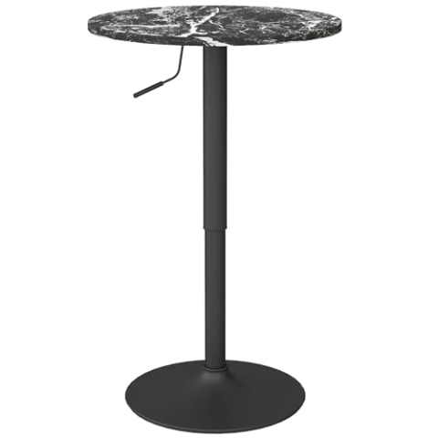 HOMCOM Bartisch Stehtisch Runder Esstisch für 2 Personen, Küchentisch mit Marmoroptik für Wohnzimmer, Esszimmer, kleine Räume, Schwarz, Ø60 x 68-93,5cm