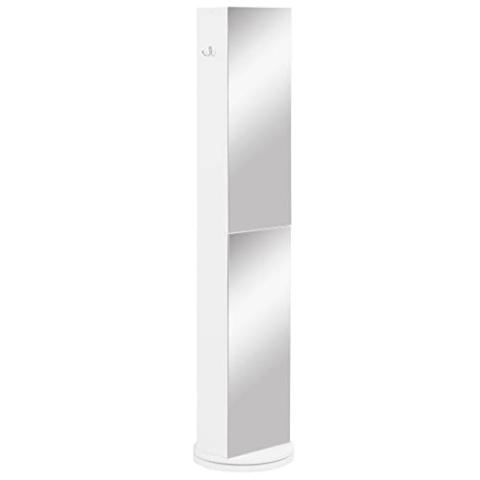 kleankin Badezimmerschrank drehbare Badezimmersäule Aufbewahrungssäule für Badezimmer mit Spiegel - 6 Regale - 36 x 36 x 171 cm weiß