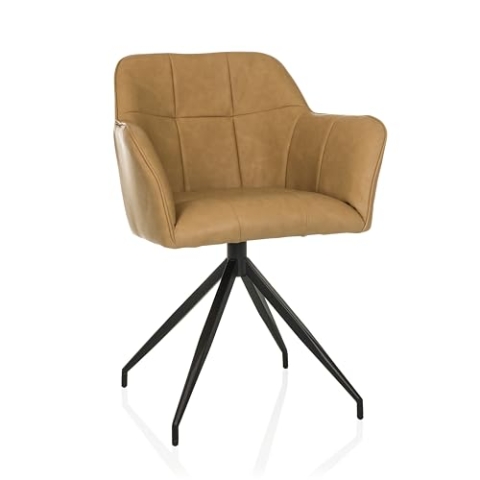 hjh LIVING Esszimmerstuhl mit Armlehnen, gepolsterter Sitz ELVERUM SPU Polsterstuhl mit hochwertigen Kunstlederbezug, Stahlbeine, Cognac