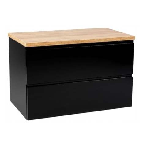 .Deftrans Domodomo Badezimmerschrank mit Aufsatz, 80 x 50 x 45,8 cm Schwarz Schrank für Waschtischaufsatz, Badezimmer-Hängeschrank - Badezimmerschrank mit Eichenaufsatz…