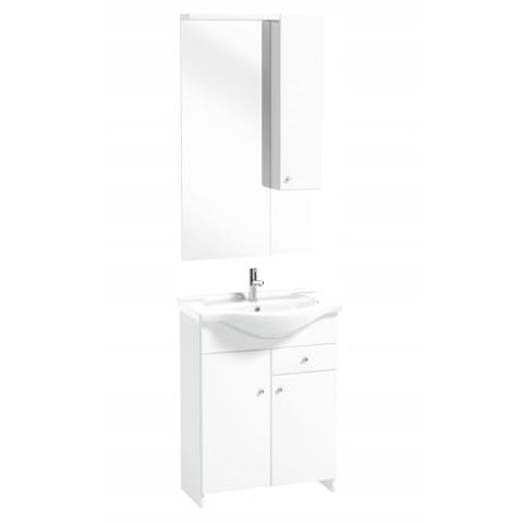 .Deftrans Domodomo Badschrank mit Waschbecken und Spiegel weiß 105 cm, Waschbeckenschrank 80 x 65 x 48 cm, Keramik-Waschbecken-Set, Badmöbel-Set