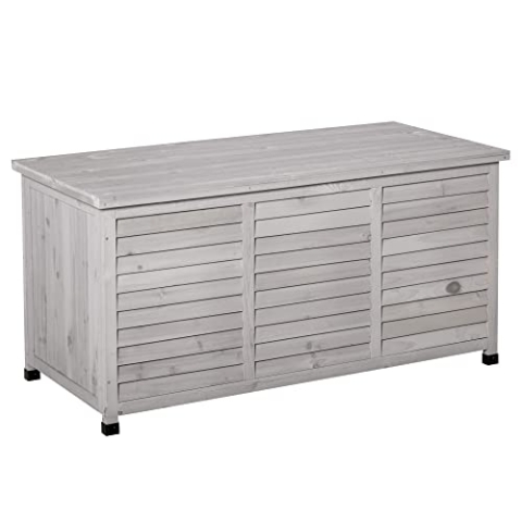 Outsunny Gartenbox, Kissenbox, Aufbewahrungsbox, Aufbewahrungsbox, Gartentruhe, wetterbeständig, Massivholz, 127 x 56 x 60 cm, Grau