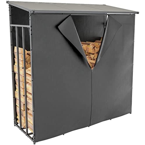 CLP Kaminholzunterstand Ruston mit Abdeckplane I Kaminholzregal Anthrazit I Feuerholzregal Mit Abdeckplane I Holzlager Aus Metall, Größe:XL