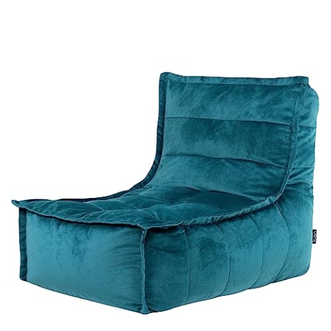 Icon Dolce Sitzsack-Liege für Erwachsene, Blaugrün, Flauschiger Samtstoff, Riesen Sitzsack Samt mit Füllung, Bean Bag Chair, Bequemer Sessel Wohnzimmer, Lounge, Schlafzimmer, Büro