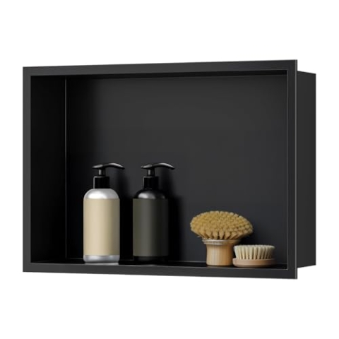 sunrik Wandnische Dusche,Wandnische Dusche Edelstahl,Wandnische Einzelregal Lagerung,Duschnische 30 * 45 * 10CM,Schwarz