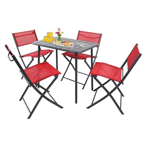 VCM 5-TLG Gartenmöbel Set | Sitzgruppe Essgruppe | 1xTisch, 4X Klappstühle | Tisch Maße ca. H. 72 x B. 80 x T. 55 cm | Garten Set – Sumila 80x55