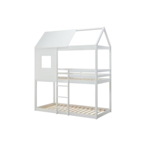 Vente-unique-Etagenbett in Hausoptik - 2 x 90 x 190 cm - Kiefer & MDF - Weiß - LIDOVARA