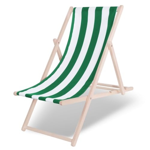 SPRINGOS Klappbare Sonnenliege aus Buchenholz – 3-Fach Verstellbar Liegestuhl mit Sicherheitsverschluss, Massivholz Gartenliege für Balkon, Terrasse & Strand, wetterfest, bis 120 kg, zur Selbstmontage
