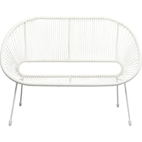 Kare Design Bank Acapulco Mono, Weiß, Indoor und Outdoor Sitzbank für 2 Personen mit Rückenlehne, Gartenbank, Gartenmöbel, Weißes Stahlgestell, 81x121x71 cm (HxBxT)