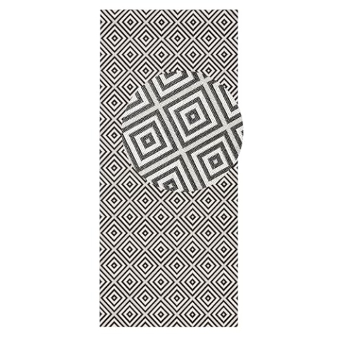 NORTHRUGS In- und Outdoor Teppich Karo 80x200cm - Wetterfest Modern Geometrisches Muster Kariert Allover Design Läufer für Balkon Terrasse Garten Wintergarten Wohnzimmerteppich Wasserfest in Schwarz