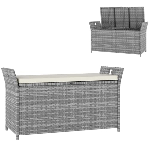 Outsunny Aufbewahrungstruhe für den Außenbereich, aus Polyrattan, Sitzbank, 250 l, mit abnehmbarem Kissen, für Garten, Balkon, Terrasse, 125 x 55 x 70 cm, Creme und Grau