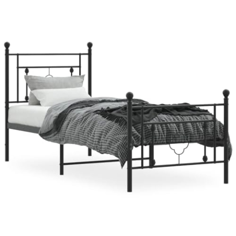 vidaXL Bettgestell, Bettrahmen mit Kopfteil Fußteil, Bett Gästebett mit Stauraum, Metallbett Einzelbett Schlafzimmerbett, Schwarz 80x200cm Metall