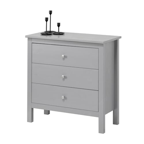 hagge home Skandinavisch Holz Kommode mit 3 Schubladen Sideboard Kommoden Sideboards Kommodenschrank Chest of Drawers Wohnzimmer Schrank Schlafzimmer Flur 75x37x75 cm Schmal Kleine Grau