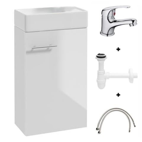 .Deftrans Domodomo Badezimmerschrank mit Waschbecken, Waschbeckenschrank 40 x 68 x 21,3 cm, Keramik-Waschbecken-Set, Wanddschrank für kleines Bad - Hängeschrank mit Waschbecken für das Gästebad