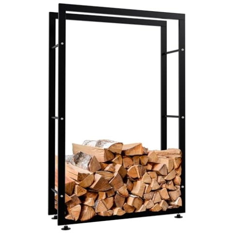 CLP Kaminholzständer Keri V2 I Aus Schwarzem Metall I Kaminholzregal Mit Bodenschonern I Stapelhilfe Für Brennholz, Farbe:schwarz, Größe:25x80x125 cm