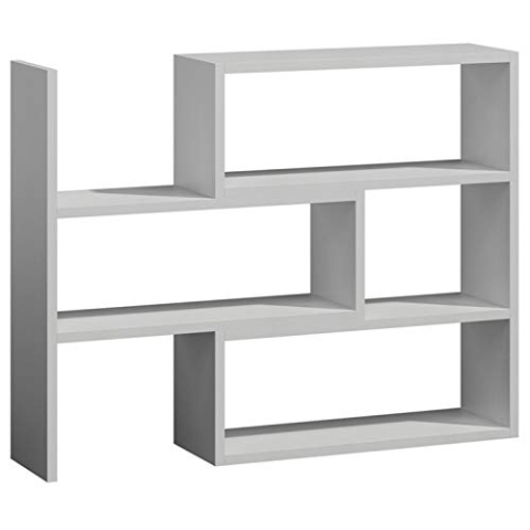 MATKAM IREK Stehregal aus Holz, regulierbare Breite, B/H/T 80-145 x 110 x 28 cm, Holzstärke 18 mm, perfekt als Eckregal oder Raumtrenner, Verschiedene Ausführungen, max. Belastung 30 kg (Weiß)