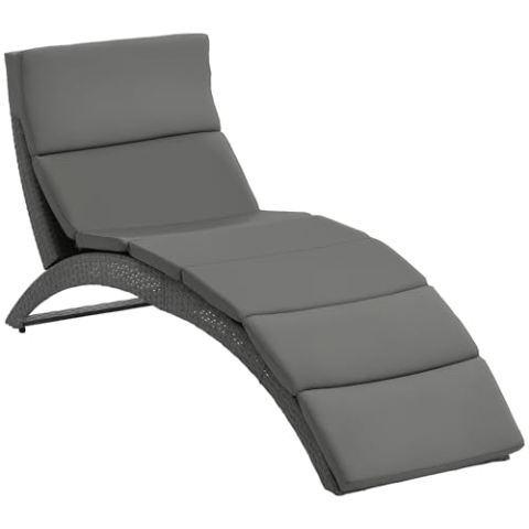 Outsunny Sonnenliege, faltbar, Gartenliege mit Matratze, hoher Komfort, aus Metall und Polyrattan – Grau