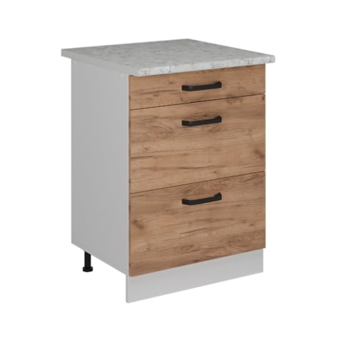 Vicco Küchenschrank mit Schublade R-Line, Goldkraft Eiche, 60 cm AP Marmor
