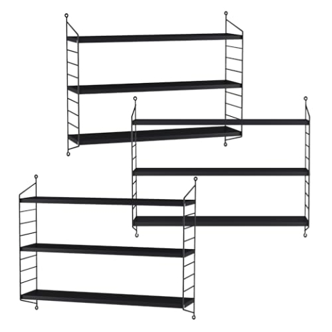 [en.casa] Modulares Wandregal Strängnäs 3er Set Metallregal Schwarz Hängeregal mit 3 Regalböden Badregal Küchenwandregal Wandablage Wohnzimmer