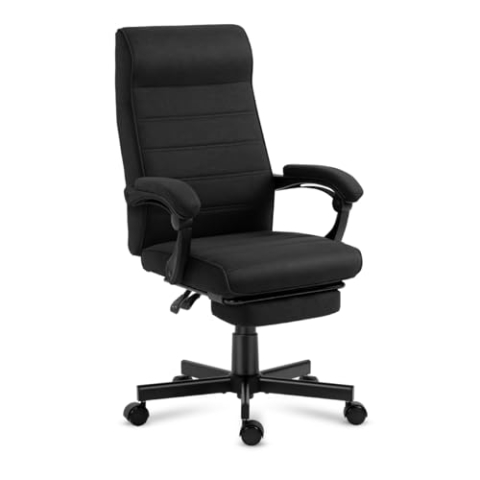 MARK ADLER Boss 4.4 Black | Ergonomischer Bürostuhl Drehsessel Chefsessel | mit Fußstütze | | 90-140° Neigungswinkel | Höhenverstellbar | bis 130 kg belastbar | Homeoffice Büro | Stoff | Schwarz