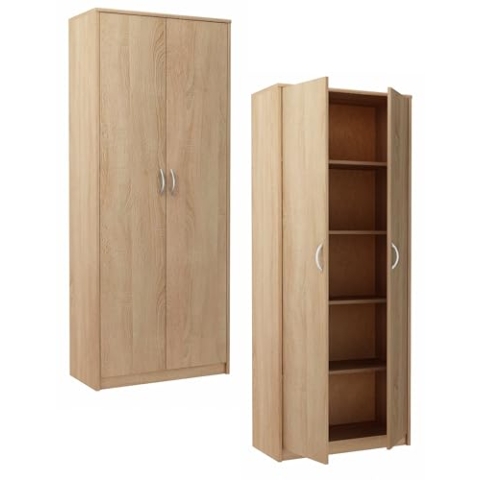 MATKAM Bücherregal R5, B/H/T 74x180x35cm mit 2 Türen, ideal für Büro, Diele Wohnzimmer, Jugend- oder Kinderzimmer, mit verstellbaren Regalböden und satinierte Griffe (Sonoma Eiche)