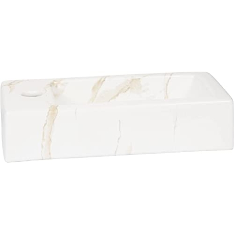 Saqu Waschbecken mit Hahnloch Links 36x18x9 cm - Carrara - Waschbecken für Unterschrank, Waschtisch für Gäste WC