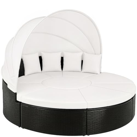 Casaria® Sonnenliege Sonneninsel 230cm XXL Extra Groß Wetterfest Mit Dach & 4 Kissen Relaxliege Gartenmöbel Set Auflagen Gartenliege Outdoor Polyrattan Schwarz