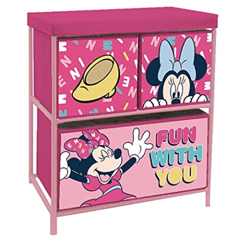 ARDITEX Disney Minnie Mouse Kinderregal mit 3 Stoffboxen für Bücher, Spielzeug, Bälle, Kleidung, Schuhe, 53 x 30 x 60 cm