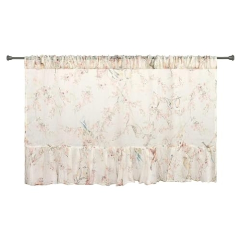 Loberon Scheibengardine Eronal, Romantischer Vogel-Print, Luftiger Volant-Saum, Zartes Design, Fensterdekoration, Sichtschutz, Leinen, bunt