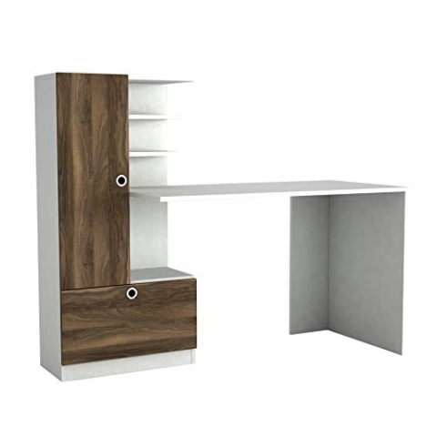 Alphamoebel Schreibtisch, Computertisch, Arbeitstisch, Bürotisch, Laptoptisch, PC-Tisch I Domingos 2992 I 149,5 x 61,8 x 73,8 cm I Weiß Walnuss
